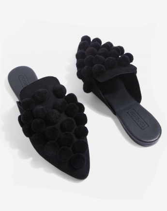Topshop Black Pompom Mules
